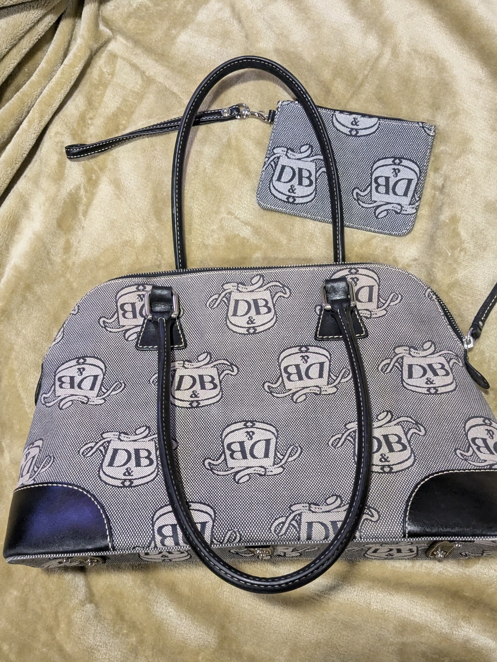 Dooney & Bourke Logo Satchel in Gray & Black with Matching Wristlet